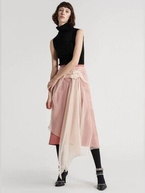 SIES MARJAN Nadine Asymmetrical Overlay Crepe Midi Skirt US 2 Org $1,245